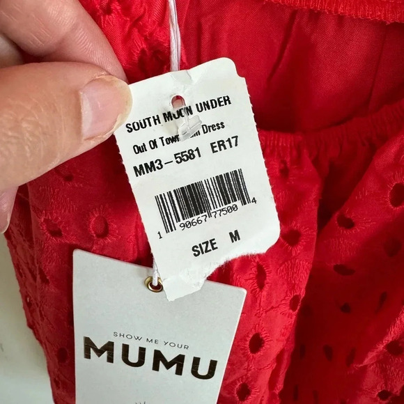 Show me your MUMU orange/red eyelet fit/flare strappy Mini Dress NWT size Medium - Picture 10 of 10